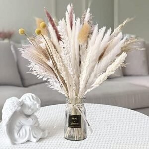 Pampas Grass Decor 100pcs Dried Flowers 10 Kinds Pompous Grass 17.32in Pampas Grass Decor Vase Fillers Bunny Tails Dried Flowers Boho Decor for The Home， Living Room, Garden Party Wedding Decoration
