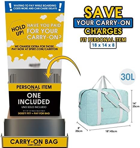 For Spirit Airlines Personal Item Bag 18x14x8 Foldable Travel Duffel Bag Tote Duffle Carry on Luggage for Women 30L (Mint Green) - Image 2