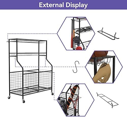 WALMANN Garage Sports Equipment Organizer, Ball Storage Rack Indoor/Outdoor Kids Toys Storage Organizer Bins, Rolling Ball Cart with Baskets and Wheels - Image 5
