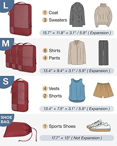 Compression Packing Cubes for Suitcase, 6 Set BAGSMART Travel Packing Cubes for Luggage, Compression Travel Cubes & Suitcase Organizer for Packing with Shoe Bag Red - Image 5