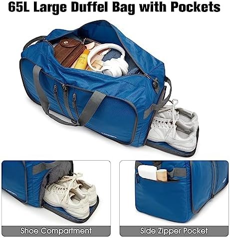 G4Free 40L 65L Foldable Duffel Bag Water Resistant Carry On Tote Bag Lightweight Packable Duffel Bag for Travel Overnight Weekender Bag for Men Women - Image 3