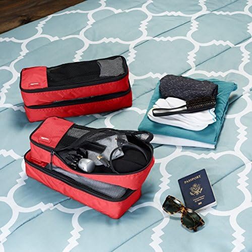 Amazon Basics 4 Piece Packing Travel Organizer Cubes Set - Slim, Red - Image 7