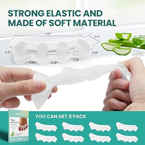 Welnove Toe Separators to Correct Toes - 8 Pack Silicone Toe Spacers for Feet Men Women - Aloe Vera Infused Toe Straighteners for Bunion, Hammertoe - Toe Stretchers for Yoga Practice (Small) - Image 5