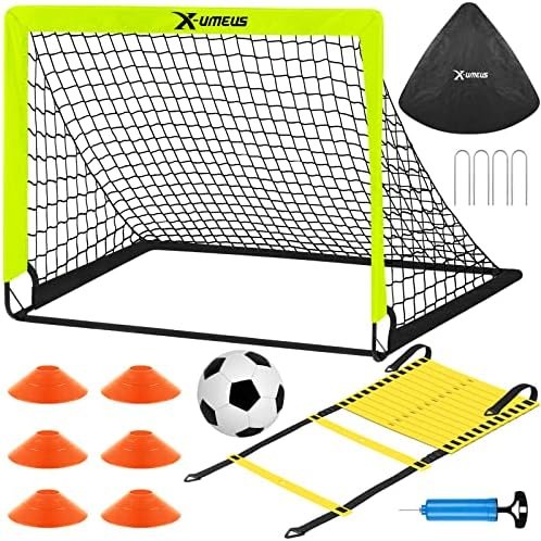 Kids Soccer Goals for Backyard, 4' x 3' Pop Up Toddler Goal Training Equipment with Ball, Agility Ladder and Cones, Portable Nets Backyard Youth Outdoor Sports Games