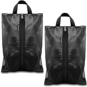 Bagail Shoe Bags for Travel,Set of 2 Shoe Bags for Storage in Closet,Transparent Shoe Packing Organizers with YKK Zipper (L 17"x10"x5", Classic Black 2pcs)