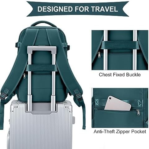 coowoz Large Travel Backpack For Women Men,Carry On Backpack,Hiking Backpack Waterproof Outdoor Sports Rucksack Casual Daypack Travel Essentials(Peacock Blue Minimalist) - Image 6