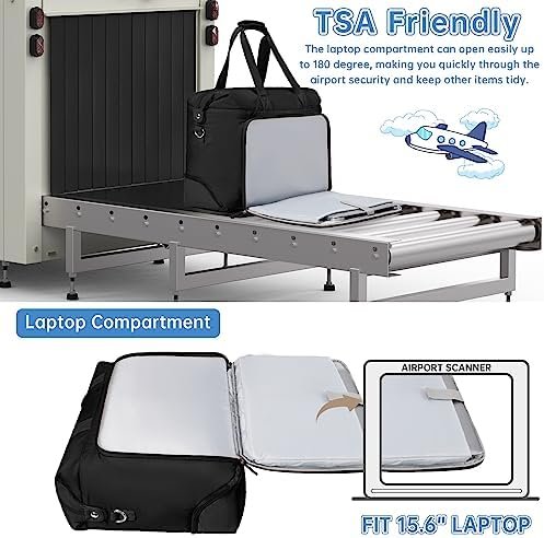 ETRONIK Weekender Bag with 15.6" Laptop Compartment, 42L Travel Duffle Bag with Shoe Compartment & Wet Pocket, Carry On Overnight Bag with Toiletry Bag for Women, Gym Tote Bag Hospital Bag, Black - Image 2