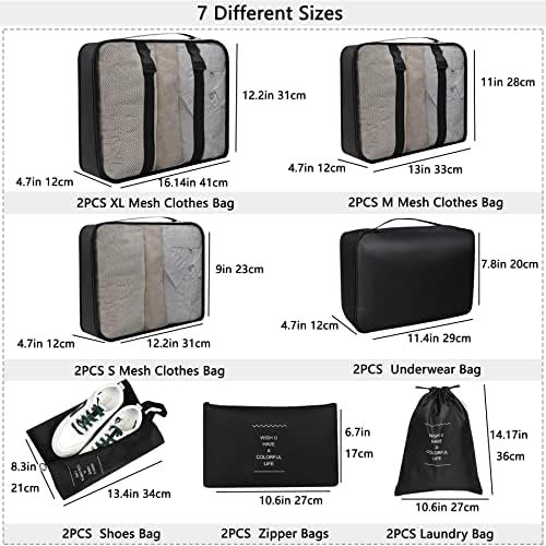Luggage Organizers for Suitcase,14Packs Travel Bags Organizer for Luggage,Packing Cubes for Suitcases Organizer Bags Set,Mesh Packing Cubes for Travel Packing Organizers (Black) - Image 7