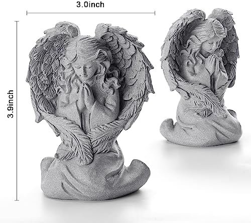 INLOMEM Praying Angel Figurine, Sculpted Hand-Painted Figurine, Angel Wings Statue for Home Decor or Garden, First Communion Gifts for Girls, Religious Gifts for Women (Gray) - Image 3