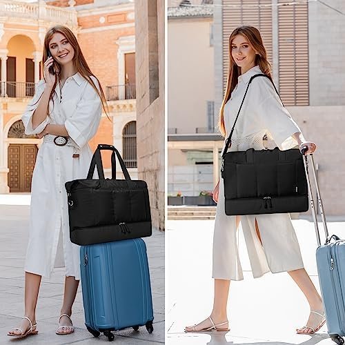 ETRONIK Weekender Bag with 15.6" Laptop Compartment, 42L Travel Duffle Bag with Shoe Compartment & Wet Pocket, Carry On Overnight Bag with Toiletry Bag for Women, Gym Tote Bag Hospital Bag, Black - Image 7