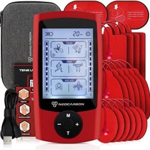 TENS Unit Muscle Stimulator, EMS Massager Machine for Shoulder, Neck, Sciatica and Back Pain Relief, Electronic Pulse Massage Physical Therapy, Red