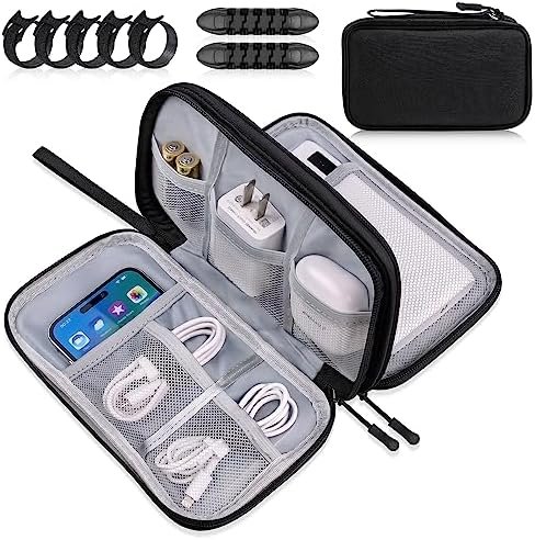 CNPOP Electronics Organizer Travel Case, Cable Tech Organizer Bag,Medium Size Water Resistant Double Layers Pouch Carry Case for Cord,Phone,Charger,Earphone,Travel Accessories Essentials for Men,Black