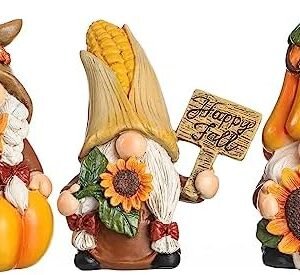 Argodaze 3PCS Fall Decor Resin Gnomes Autumn Decorations for Home Thanksgiving Decor Farmhouse Tiered Tray Shelf Figurines Harvest Gnome Statues Festival Party Ornaments