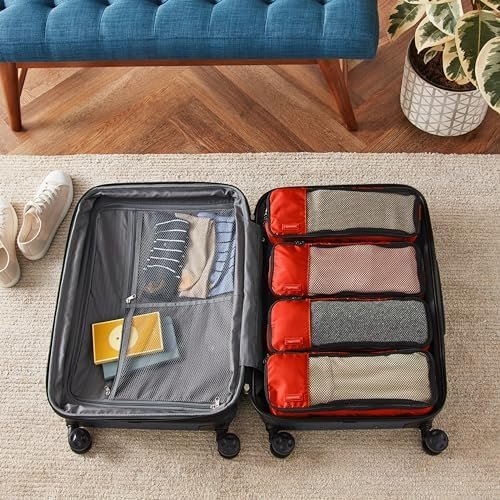 Amazon Basics 4 Piece Packing Travel Organizer Cubes Set - Slim, Red - Image 6