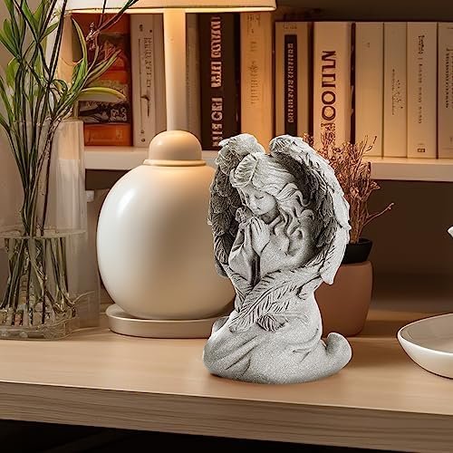 INLOMEM Praying Angel Figurine, Sculpted Hand-Painted Figurine, Angel Wings Statue for Home Decor or Garden, First Communion Gifts for Girls, Religious Gifts for Women (Gray) - Image 5