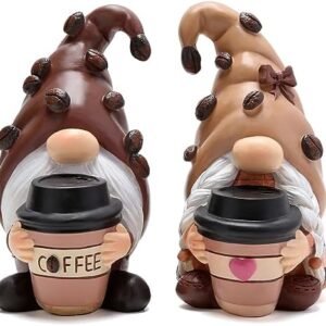 Hodao Coffee-Themed Gnome: Coffee Decor Statue for Coffee Bars, Indoor Home Decor, Gardens porches, Decoration for All Seasons - Swedish Tomte Elf Dwarf Figurines Idea (Coffee 2pcs)