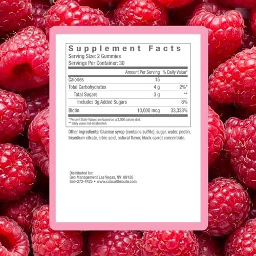 Consult Health BIOTIN Boost Biotin Rich Gummies for Gorgeous Hair, Skin and Nails - 10,000 mcg - Vitamin B Dietary Supplement - Raspberry Flavor - Black Carrot - 60 Count (1 Pack) - Image 7