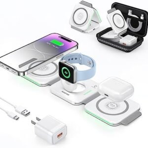 MURPISO 3 in 1 Magnetic Foldable Wireless Charger,Wireless Charging Station for Travel,Wireless Charging Pad Compatible for iPhone 14/13/12/Pro/Max/Mini,AirPods Wireless/Pro,iWatch Ultra/8/7/6/5/4/3/2