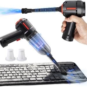 Compressed Air Duster & Mini Vacuum Keyboard Cleaner 3-in-1, New Generation Canned Air Spray, Portable Electric Air Can, Cordless Blower Computer Cleaning Kit