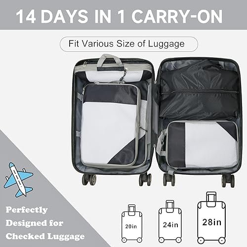 Compression Packing Cubes for Suitcases, SYCARON 7 Set Travel Packing Organizers Bags Mesh Expandable Packing Cubes for Carry on Luggage with Laundry Bag, Shoe Bag, Clothing Underwear Bag, Black - Image 4