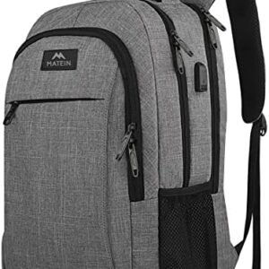 Matein Travel Laptop Backpack, Business Anti Theft Slim Durable Laptops Backpack with USB Charging Port, Water Resistant College School Computer Bag Gifts for Men & Women Fits 15.6 Inch Notebook, Grey