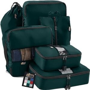 Gorilla Grip 6 Piece Packing Cubes Set, Compression Space Saving Organizers for Suitcases and Luggage, Mesh Window Bags, Travel Essentials for Carry On, Clothes and Shoes Cube with Zipper Hunter Green