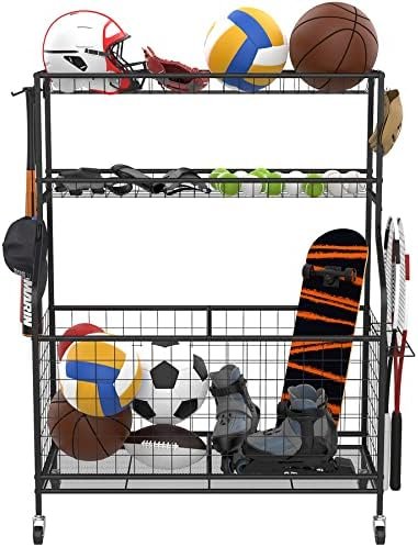 WALMANN Garage Sports Equipment Organizer, Ball Storage Rack Indoor/Outdoor Kids Toys Storage Organizer Bins, Rolling Ball Cart with Baskets and Wheels - Image 6