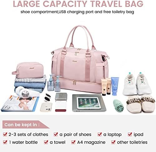 Gym Bag LOVEVOOK Travel Duffel Bag with USB Charging Port,Weekender Bags for Women with Shoe Compartment,Carry on Overnight Bag with Toiletry Bag,Hospital Bags for Labor and Deliver - Image 3