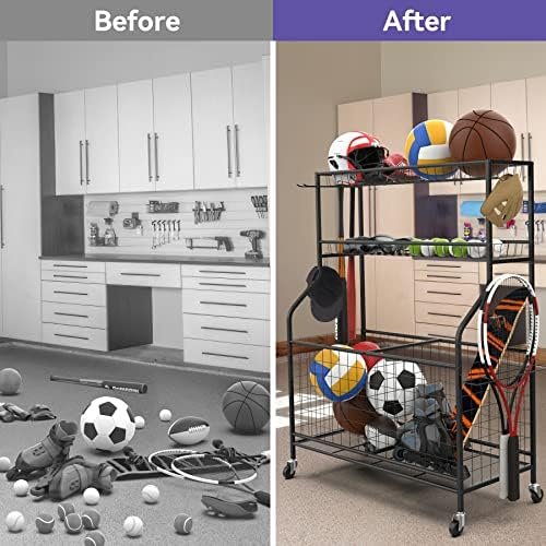 WALMANN Garage Sports Equipment Organizer, Ball Storage Rack Indoor/Outdoor Kids Toys Storage Organizer Bins, Rolling Ball Cart with Baskets and Wheels - Image 7