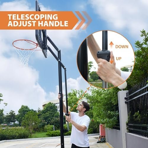 AWII SPORT Portable Basketball Hoop Outdoor, 4.8-10FT Height Adjustable Basketball Hoop Goal System with 44 Inch Impact Backboard and Portable Wheels for Adults - Image 6