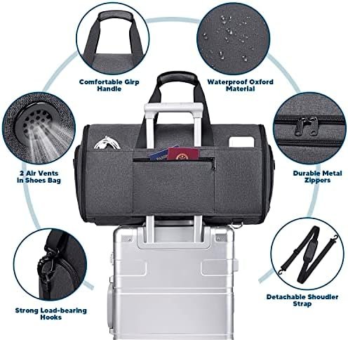 Carry On Garment Duffel Bag for Travel, Convertible Garment Bag Backpack for Men Women, Waterproof 4 in 1 Hanging Dress Suitcase Suit Travel Bag with Shoe Compartment, Large Weekender Bag-Dark Grey - Image 3