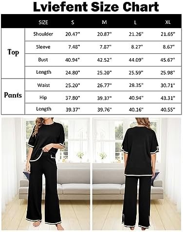 Lviefent Womens Sweater Sets Short Sleeve Knit Pullover Tops Wide Leg Pants 2 Piece Lounge Set Sweatsuit - Image 5
