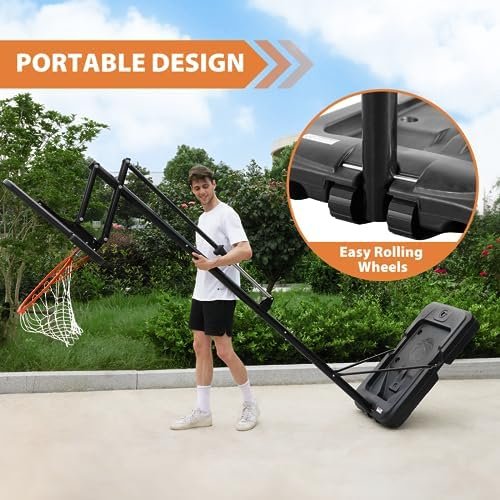 AWII SPORT Portable Basketball Hoop Outdoor, 4.8-10FT Height Adjustable Basketball Hoop Goal System with 44 Inch Impact Backboard and Portable Wheels for Adults - Image 7