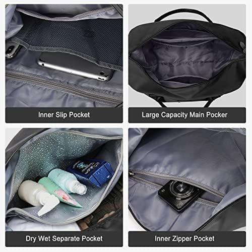 Sport Travel Duffle Bag Large Gym Tote Bag for Women, Weekender Bag Carry on Bag for Airplane, Ladies Beach Bag Overnight Bag Luggage Bag with Wet Bag Black Large Hospital Bag for Labor and Delivery - Image 4