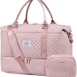 LOVEVOOK Travel Duffle Bag, Weekender Bags for Women with Shoe Compartment, Carry on Overnight Bag with Toiletry Bag, Gym Duffel Bag with Wet Pocket, Hospital Bags for Labor and Delivery, Pink