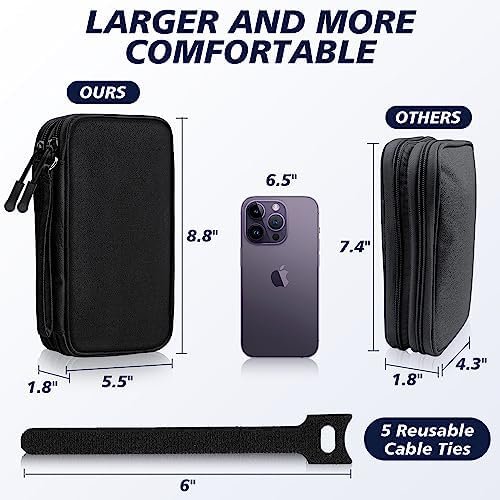 CNPOP Electronics Organizer Travel Case, Cable Tech Organizer Bag,Medium Size Water Resistant Double Layers Pouch Carry Case for Cord,Phone,Charger,Earphone,Travel Accessories Essentials for Men,Black - Image 3