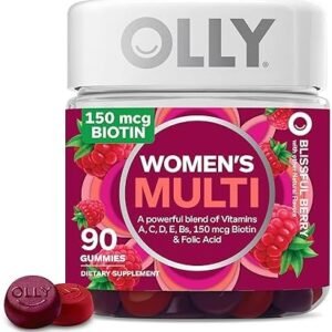 OLLY Women's Multivitamin Gummy, Overall Health and Immune Support, Vitamins A, D, C, E, Biotin, Folic Acid, Adult Chewable Vitamin, Berry, 45 Day Supply - 90 Count (Pack of 1)