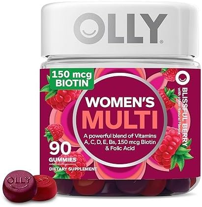 OLLY Women's Multivitamin Gummy, Overall Health and Immune Support, Vitamins A, D, C, E, Biotin, Folic Acid, Adult Chewable Vitamin, Berry, 45 Day Supply - 90 Count (Pack of 1)