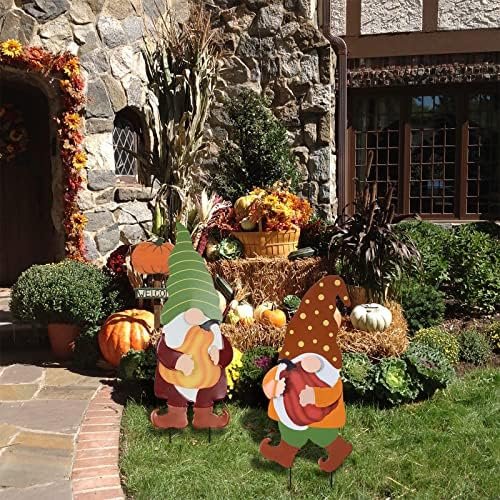 YEAHOME Outdoor Fall Decorations for Home, 25" Decorative Garden Stakes 2 Pack with Gnomes Pumpkin Fall Decor, Metal Yard Sign for Outside Garden Yard Lawn Patio Backyard Thanksgiving Decorations - Image 5