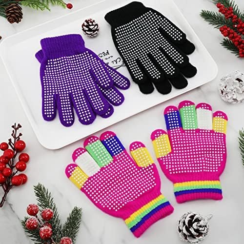 Whaline 9 Pairs Kids Anti-Skid Magic Gloves Stretchy Winter Warm Knitted Gloves Colorful Full Finger Grip Anti-Slip Children Gloves for Boys Girls Outdoor Sports - Image 4
