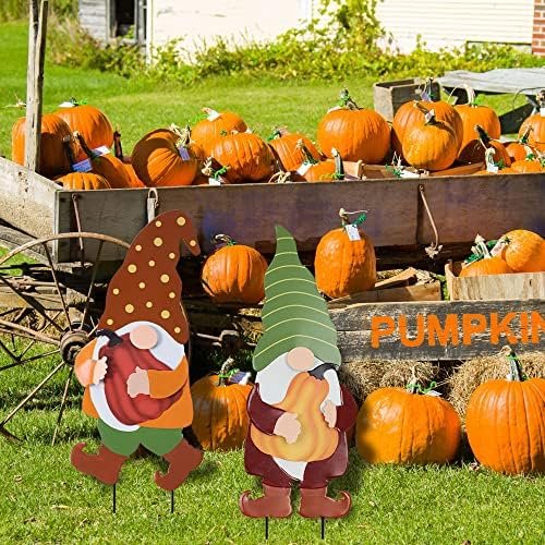 YEAHOME Outdoor Fall Decorations for Home, 25" Decorative Garden Stakes 2 Pack with Gnomes Pumpkin Fall Decor, Metal Yard Sign for Outside Garden Yard Lawn Patio Backyard Thanksgiving Decorations - Image 7