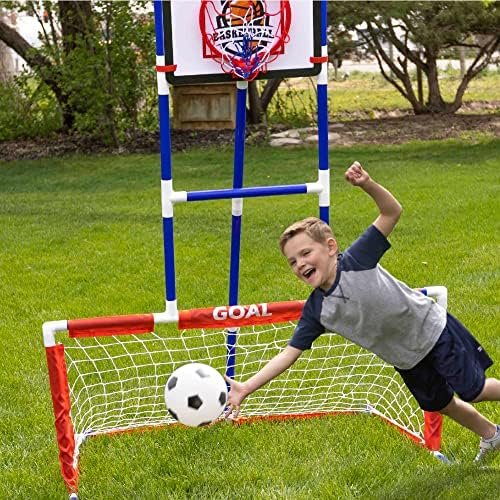 Island Genius 3 in 1 Sports Center for Kids Outdoor Toys for Kids Toddler Ages 3 4 5 6 7 8 Years Old | Basketball Hoop, Soccer Goal, and Hockey - Image 4