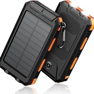 Feeke Solar-Charger-Power-Bank - 36800mAh Portable Charger,QC3.0 Fast Charger Dual USB Port Built-in Led Flashlight and Compass for All Cell Phone and Electronic Devices(Deep Orange)