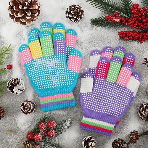 Whaline 9 Pairs Kids Anti-Skid Magic Gloves Stretchy Winter Warm Knitted Gloves Colorful Full Finger Grip Anti-Slip Children Gloves for Boys Girls Outdoor Sports - Image 5