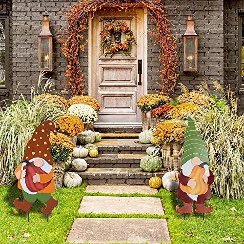 YEAHOME Outdoor Fall Decorations for Home, 25" Decorative Garden Stakes 2 Pack with Gnomes Pumpkin Fall Decor, Metal Yard Sign for Outside Garden Yard Lawn Patio Backyard Thanksgiving Decorations - Image 2