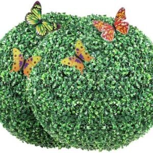 VEVOR 2 Pcs 16” Artificial Plant Topiary Ball, 4 Layers Faux Boxwood Balls, All-Year Green Faux Plant Decorative Balls for Backyard, Balcony,Garden, Wedding and Home Décor