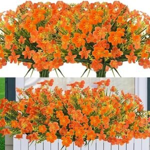 Ruidazon 16 Pcs Artificial Fall Flowers for Outdoors, UV Resistant Outdoor Fall Fake Flowers Plants Fuax Fall Shrubs for Autumn Home Garden Porch Window Box Thanksgiving Fall Outdoor Decor